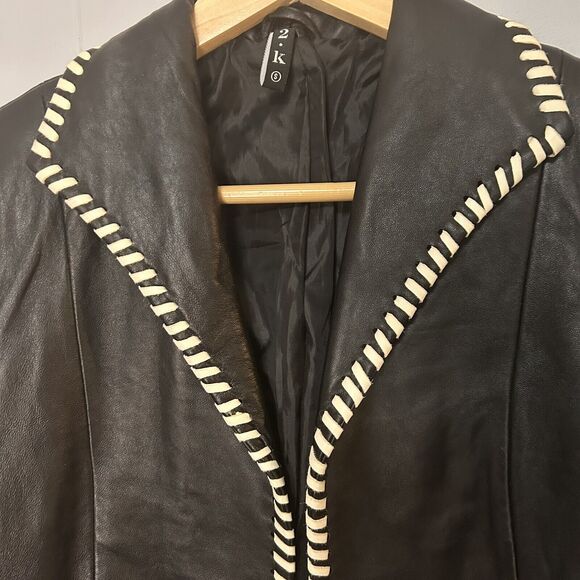 Vintage D2K Leather Jacket 1990s Y2K Leather Coat Small - Picture 2 of 6
